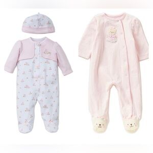 Little Me Baby Girl 6 Months Pink Sleeper Bundle 2 Piece Bunny & Bear Footies